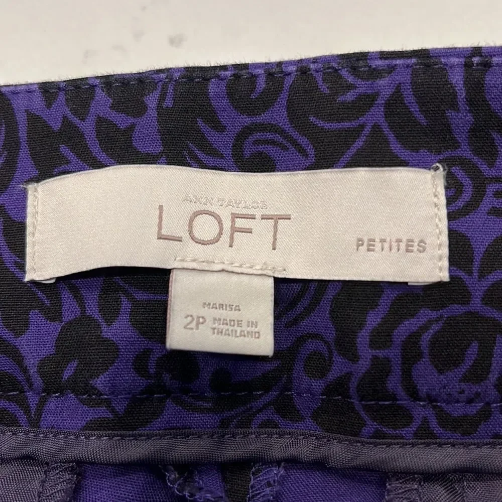 LOFT Purple Cropped Pants with Black Floral Print